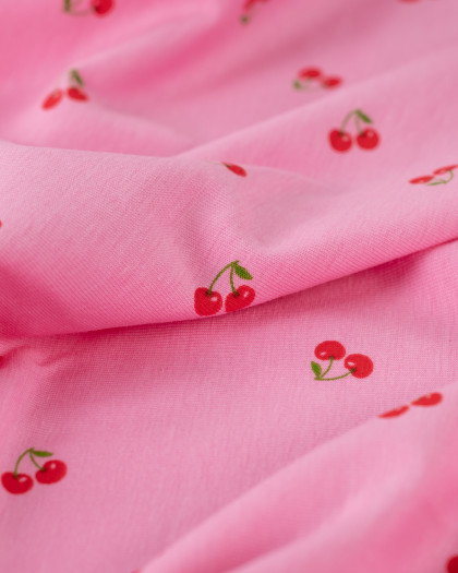 Tissu Jersey Imprimé Petites Cerises Rose - Mercerine