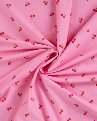Tissu Jersey Imprimé Petites Cerises Rose - Mercerine
