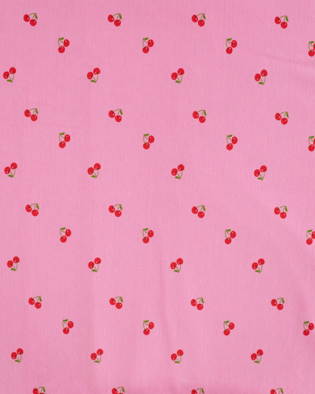 Tissu Jersey Imprimé Petites Cerises Rose - Mercerine