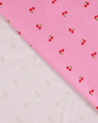 Tissu Jersey Imprimé Petites Cerises Rose - Mercerine