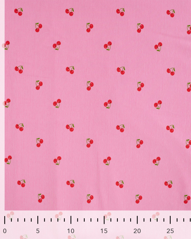 Tissu Jersey Imprimé Petites Cerises Rose - Mercerine