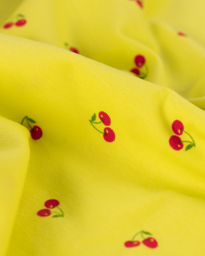 Tissu Jersey  Imprimé Petites Cerises Jaune - Mercerine