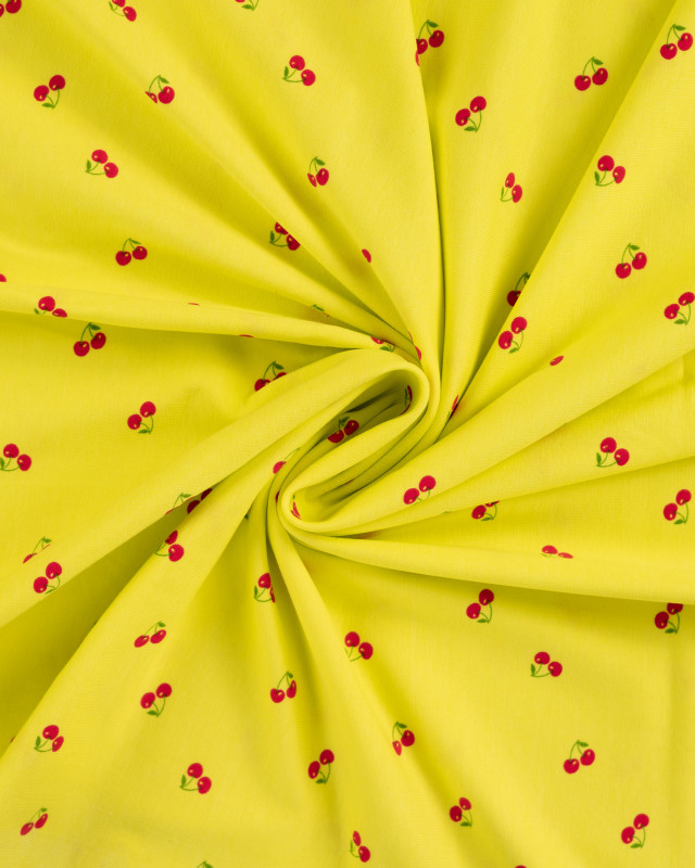 Tissu Jersey  Imprimé Petites Cerises Jaune - Mercerine