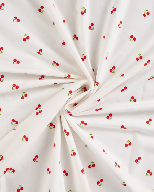 Tissu Jersey Imprimé Petites Cerises Ecru - Mercerine