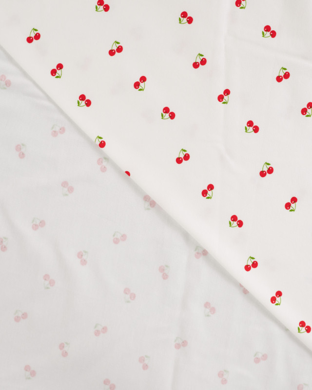 Tissu Jersey Imprimé Petites Cerises Ecru - Mercerine