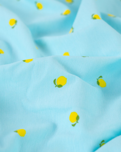 Tissu Jersey Imprimé Lemon Bleu - Mercerine