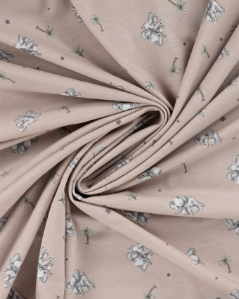 Tissu Jersey Imprimé Petit Elephant Taupe - Mercerine