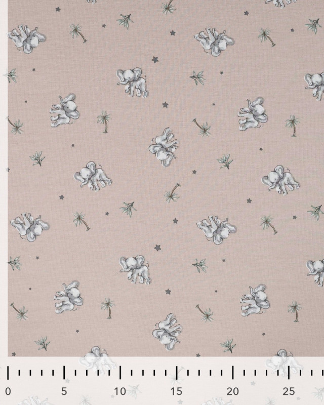 Tissu Jersey Imprimé Petit Elephant Taupe - Mercerine