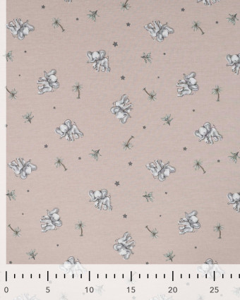 Tissu Jersey Imprimé Petit Elephant Taupe - Mercerine