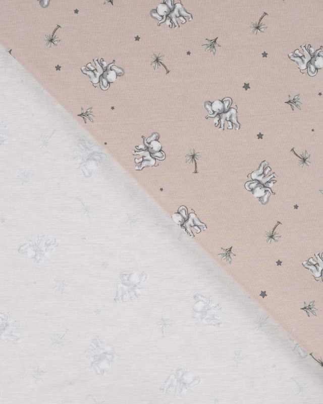 Tissu Jersey Imprimé Petit Elephant Taupe - Mercerine