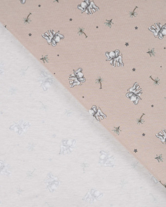 Tissu Jersey Imprimé Petit Elephant Taupe - Mercerine
