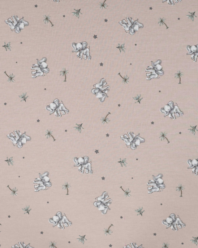 Tissu Jersey Imprimé Petit Elephant Taupe - Mercerine
