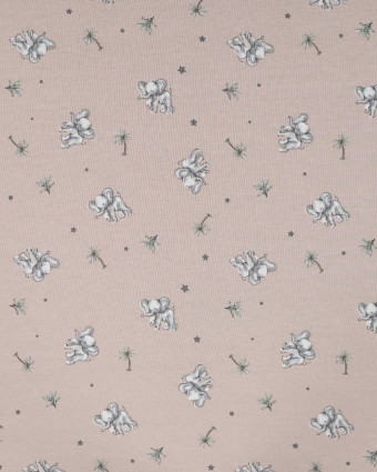 Tissu Jersey Imprimé Petit Elephant Taupe - Mercerine