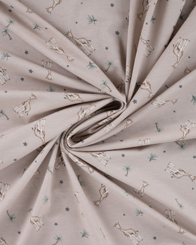 Tissu Jersey Imprimé Petite Girafe Taupe - Mercerine