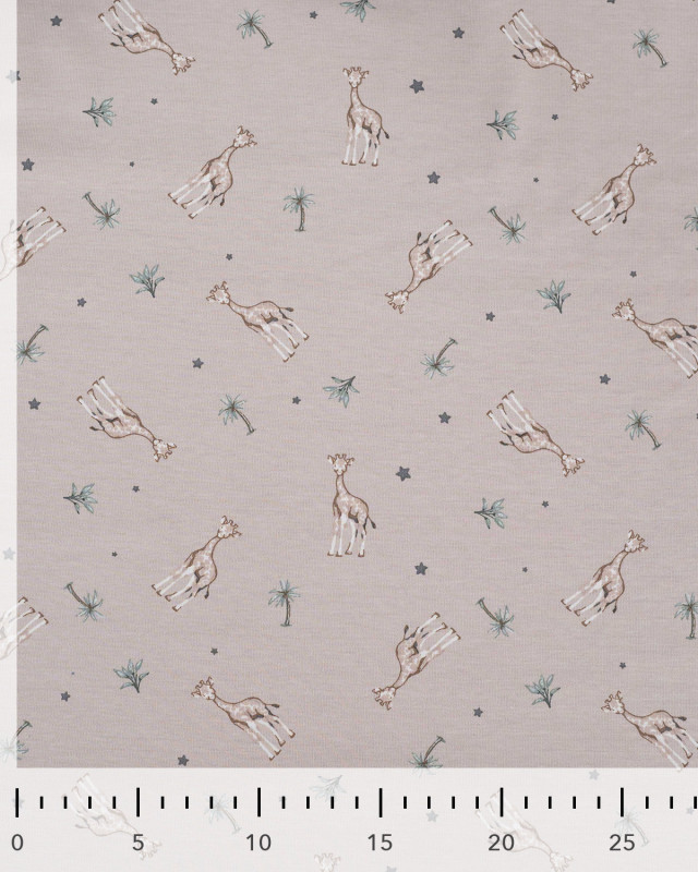 Tissu Jersey Imprimé Petite Girafe Taupe - Mercerine