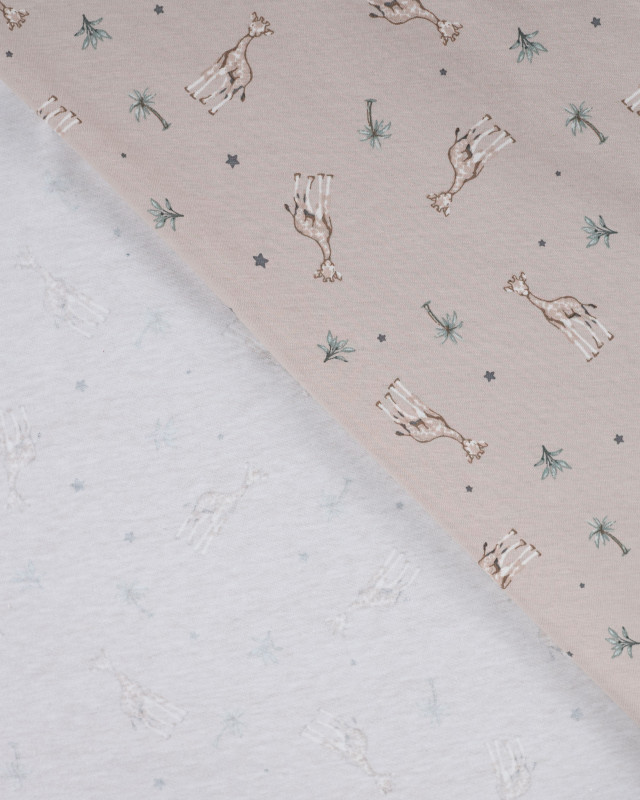 Tissu Jersey Imprimé Petite Girafe Taupe - Mercerine