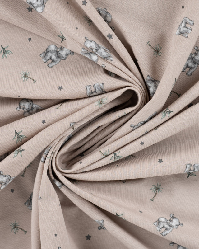 Tissu Jersey Imprimé Petit Hippopotame Taupe - Mercerine