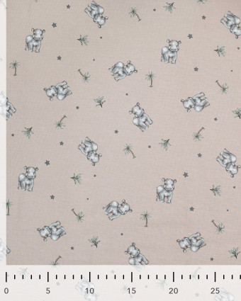 Tissu Jersey Imprimé Petit Hippopotame Taupe - Mercerine