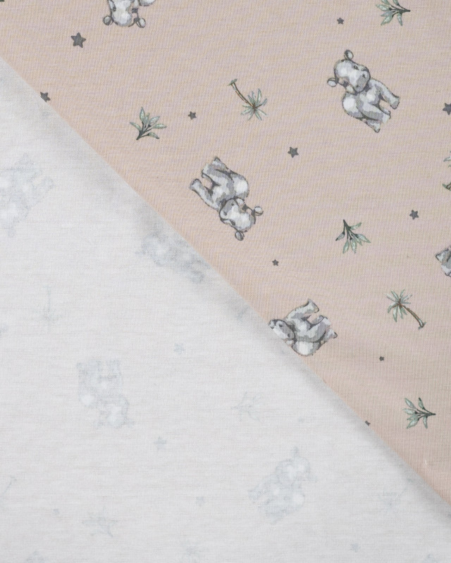 Tissu Jersey Imprimé Petit Hippopotame Taupe - Mercerine