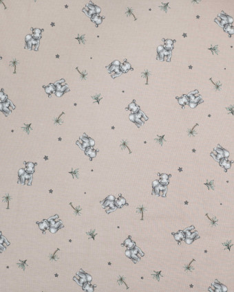 Tissu Jersey Imprimé Petit Hippopotame Taupe - Mercerine