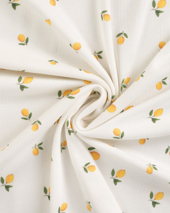 Tissu Jersey Mini Côtelé Ecru Petits Citrons - Mercerine