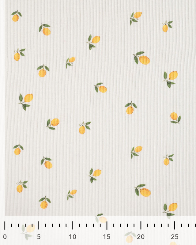 Tissu Jersey Mini Côtelé Ecru Petits Citrons - Mercerine