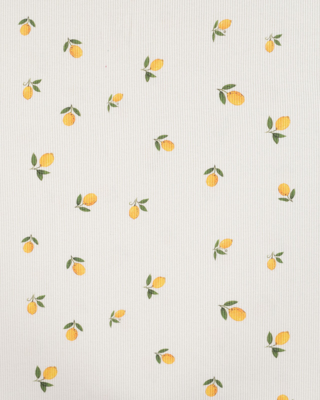 Tissu Jersey Mini Côtelé Ecru Petits Citrons - Mercerine