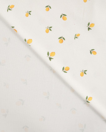 Tissu Jersey Mini Côtelé Ecru Petits Citrons - Mercerine
