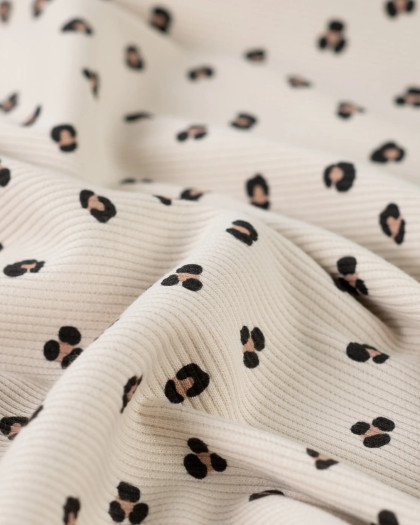 Tissu Jersey Mini Côtelé Beige Motif Léopard - Mercerine