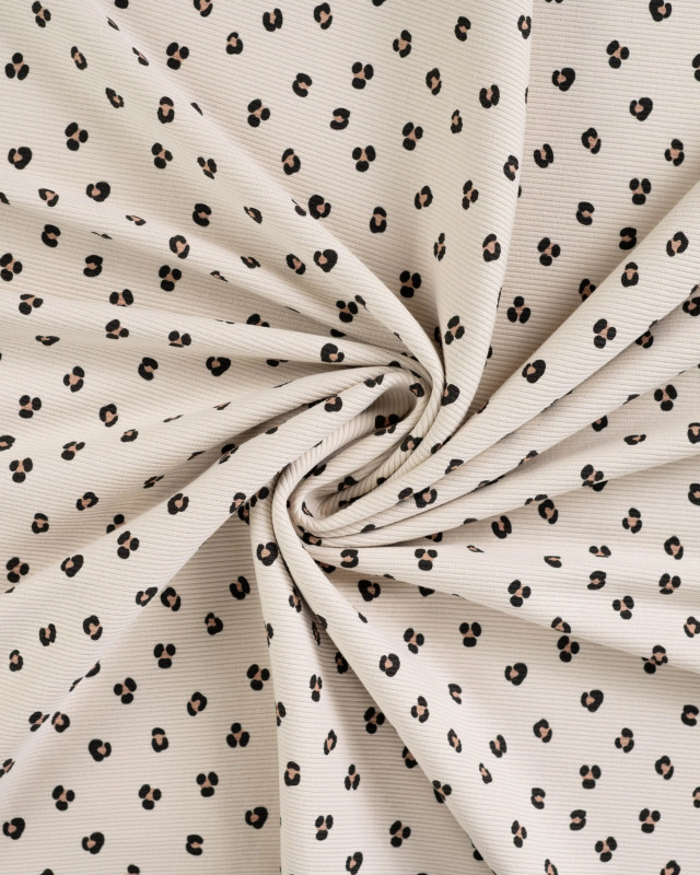 Tissu Jersey Mini Côtelé Beige Motif Léopard - Mercerine