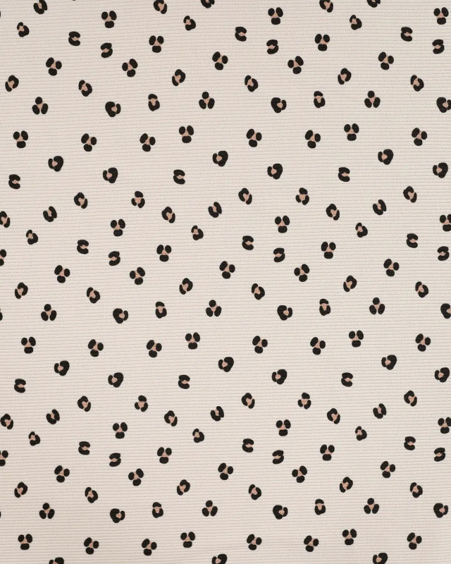 Tissu Jersey Mini Côtelé Beige Motif Léopard - Mercerine