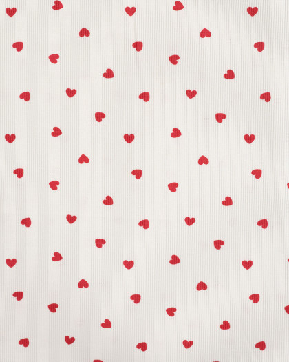 Tissu Jersey Mini Côtelé Motif Cœur Rouge - Mercerine