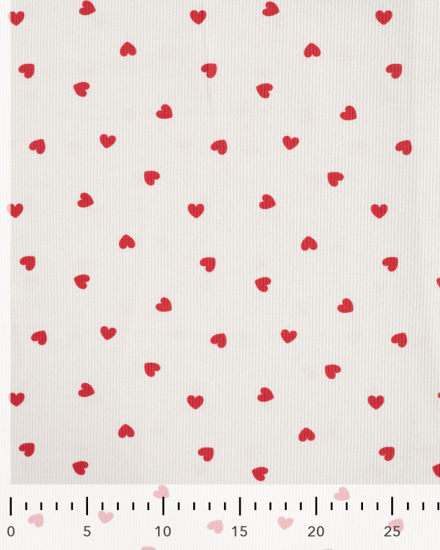 Tissu Jersey Mini Côtelé Motif Cœur Rouge - Mercerine