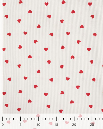 Tissu Jersey Mini Côtelé Motif Cœur Rouge - Mercerine