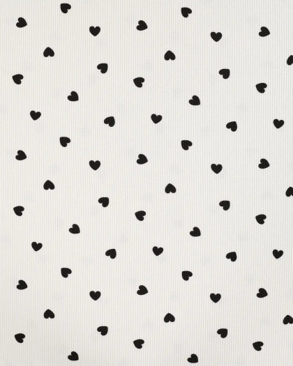 Tissu Jersey Mini Côtelé Motif Cœur Noir - Mercerine