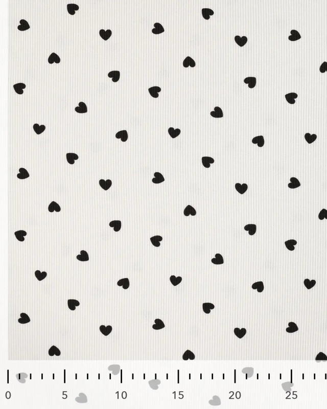 Tissu Jersey Mini Côtelé Motif Cœur Noir - Mercerine