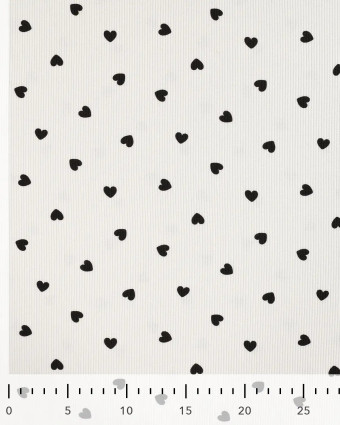 Tissu Jersey Mini Côtelé Motif Cœur Noir - Mercerine