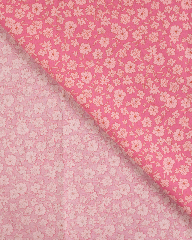 Tissu Popeline de Coton Rose Motif Fleuri Rose Clair - Mercerine