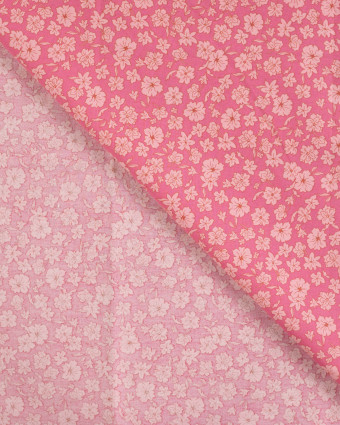 Tissu Popeline de Coton Rose Motif Fleuri Rose Clair - Mercerine