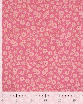 Tissu Popeline de Coton Rose Motif Fleuri Rose Clair - Mercerine