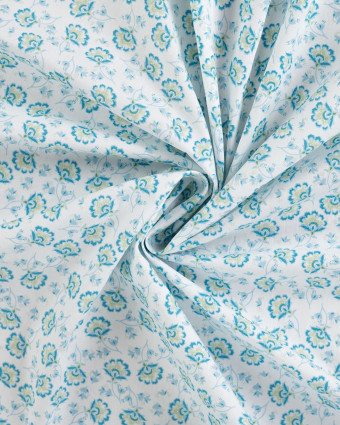 Tissu Popeline de Coton Petites Fleurs Indiennes Bleues - Mercerine