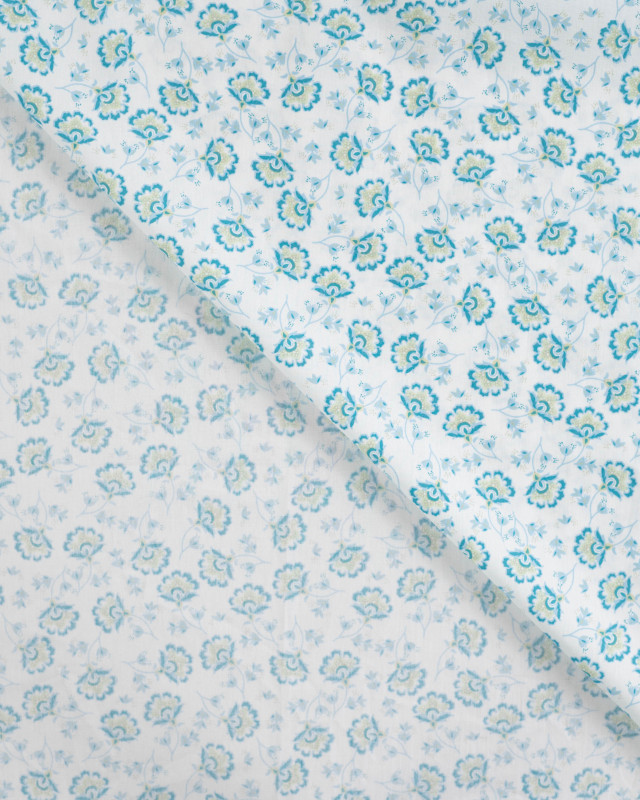 Tissu Popeline de Coton Petites Fleurs Indiennes Bleues - Mercerine