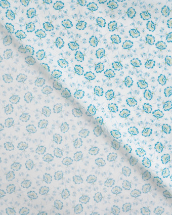 Tissu Popeline de Coton Petites Fleurs Indiennes Bleues - Mercerine