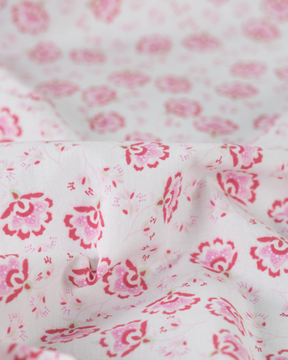Tissu Popeline de Coton Petites Fleurs Indiennes Roses - Mercerine