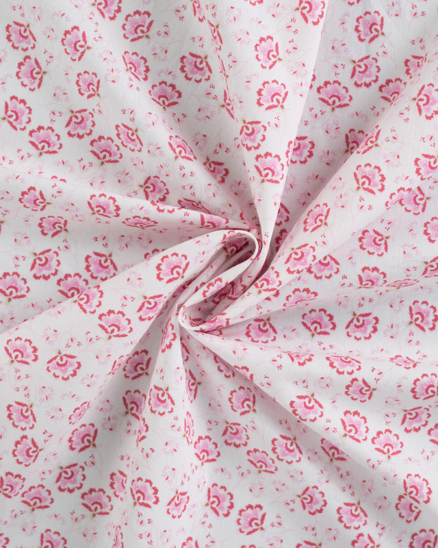 Tissu Popeline de Coton Petites Fleurs Indiennes Roses - Mercerine