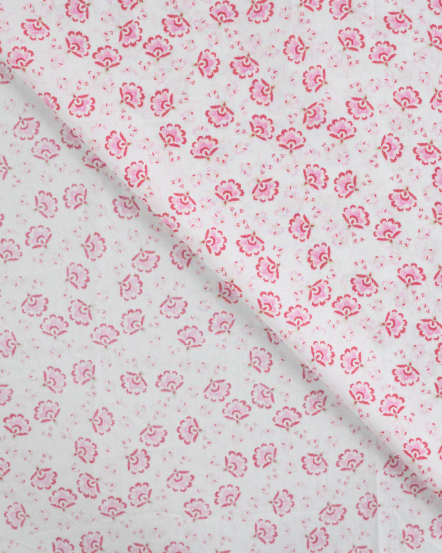 Tissu Popeline de Coton Petites Fleurs Indiennes Roses - Mercerine