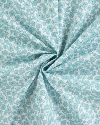 Tissu Popeline de Coton Ecru Motif Fleuri Bleu - Mercerine