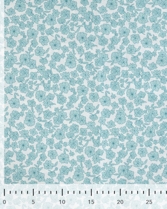 Tissu Popeline de Coton Ecru Motif Fleuri Bleu - Mercerine