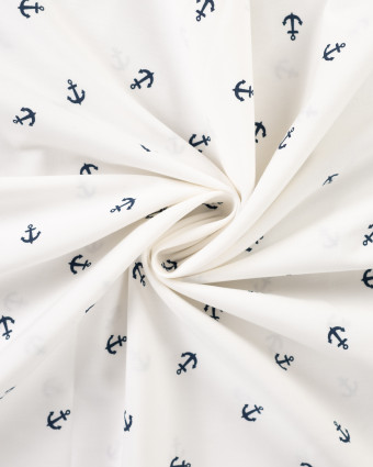 Popeline de Coton Ecrue Ancre Bleu Marine - Mercerine