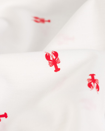 Popeline de Coton Ecrue Petits Homards Rouges - Mercerine